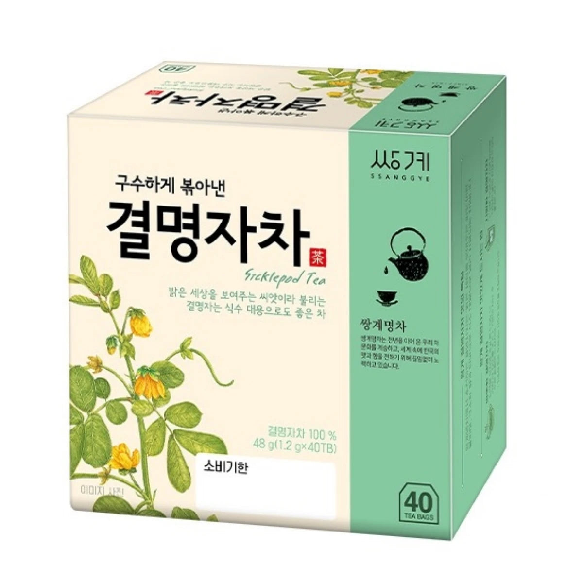 Ssanggye Roasted Cassia Seed Tea box containing 40 individually wrapped teabags for eye comfort.