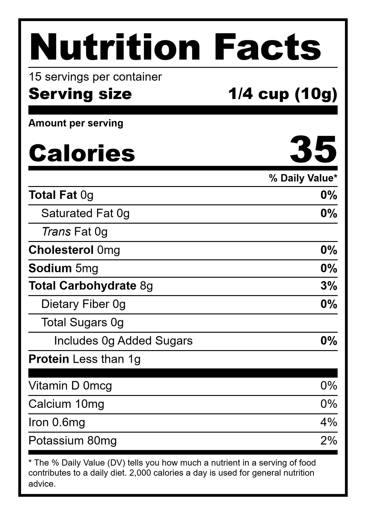 Korean White Peony Root Slices — Nutrition Facts panel, 5.29 oz