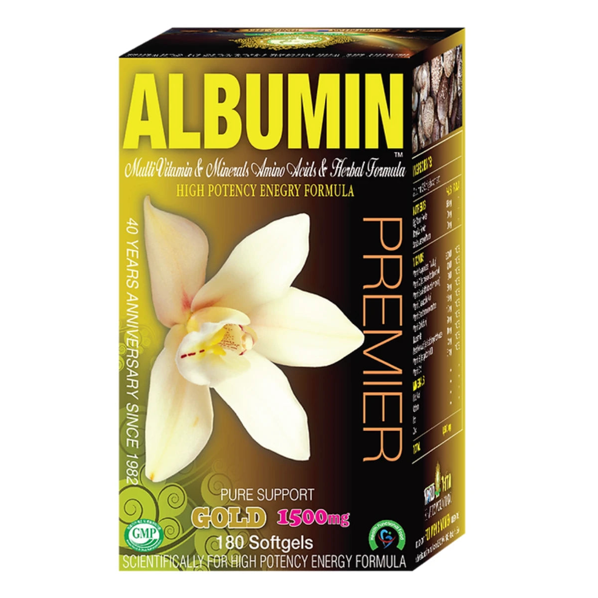 Front view of World Vita egg white albumin capsules box for daily energy support.